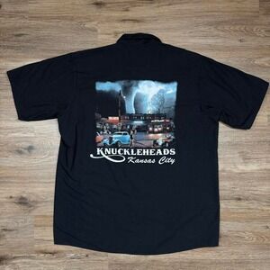 Vintage 90s knuckleheads saloon kansas city biker style graphic button up‎